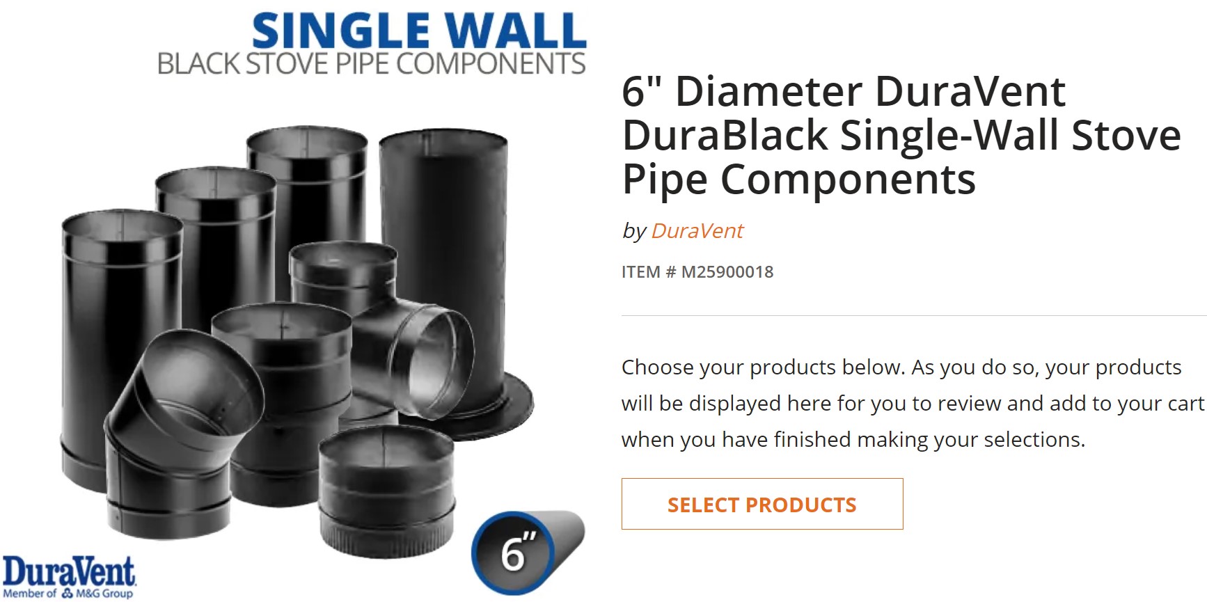 6 Diameter DuraVent DuraBlack Single-Wall Stove Pipe Components